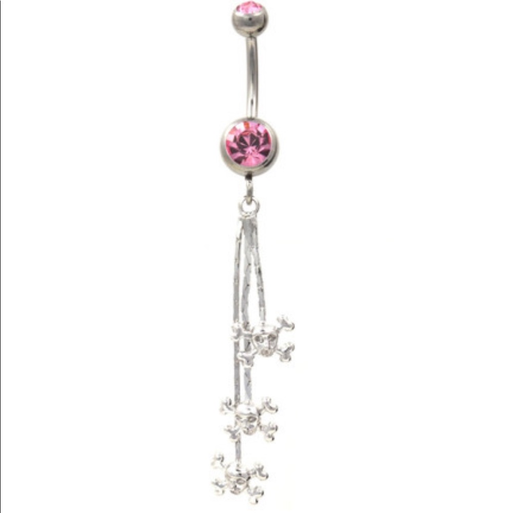 Pink skull dangle belly ring